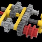 Färgglad Lego Technic-växellåda med kugghjul och växelaxlar
